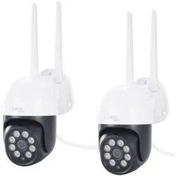 Casativo 2er-Set WLAN Outdoor Überwachungskamera 2K: IP66, Pan-Tilt (2304 x 1296 Pixels), Netzwerkkamera, Weiss