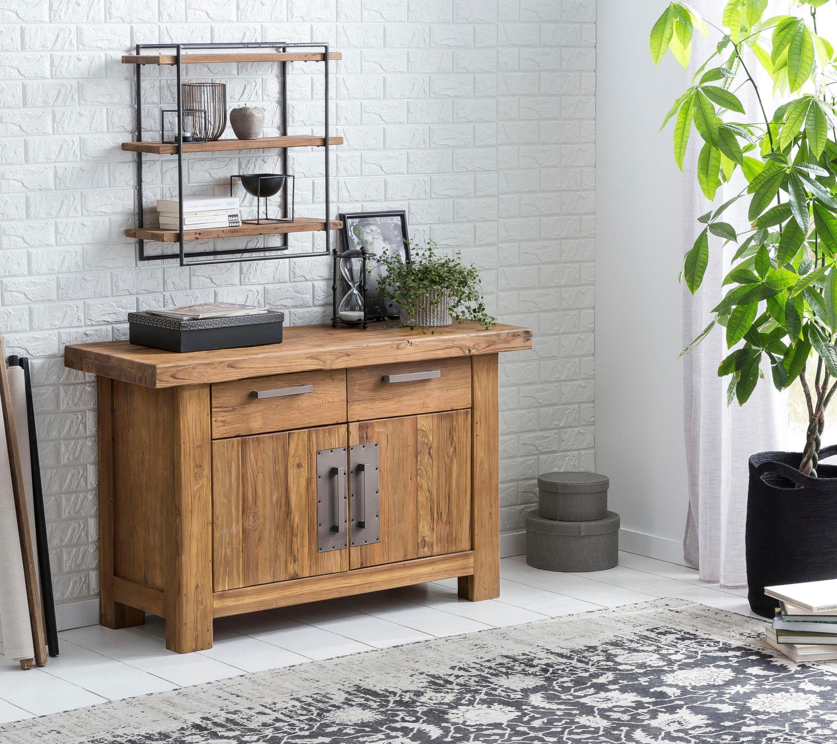Kommode SIT "Chaves aus recyceltem Teakholz – 2 Türen & 2 Schubladen – Massivholz", beige (natur), B:125cm H:78cm T:45cm, Massivholz, Recyceltes Altholz, Sideboards, Kommode, Recyceltes Teak mit 2 Schubladen, 2 Holztüren und Metallbeschlägen natur B/H/T: 