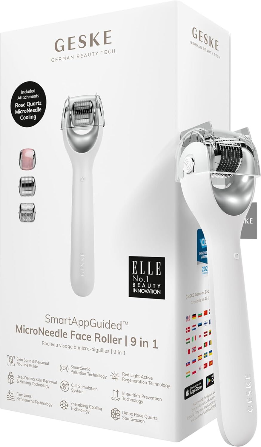 Geske Smart App Guided Facial Roller Microneedling 9 in 1 4 Pieces