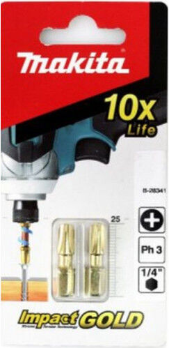 Makita B-28341 Embout de vissage Impact Gold, PH3, 25 mm, par 2
