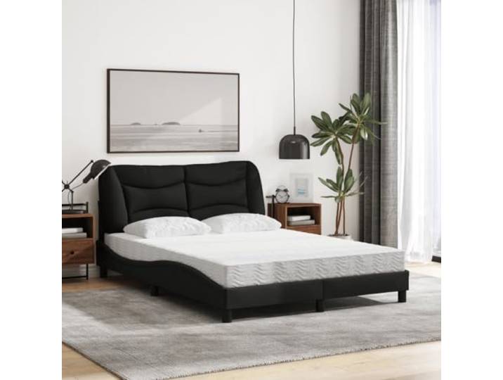 KTHLBRH Hvar Doppelbett Schwarz 140 x 190 cm mit Matratze Latten aus Sperrholz, PU-Schaum 22D, Härte H2 und H3, gewelltes Design