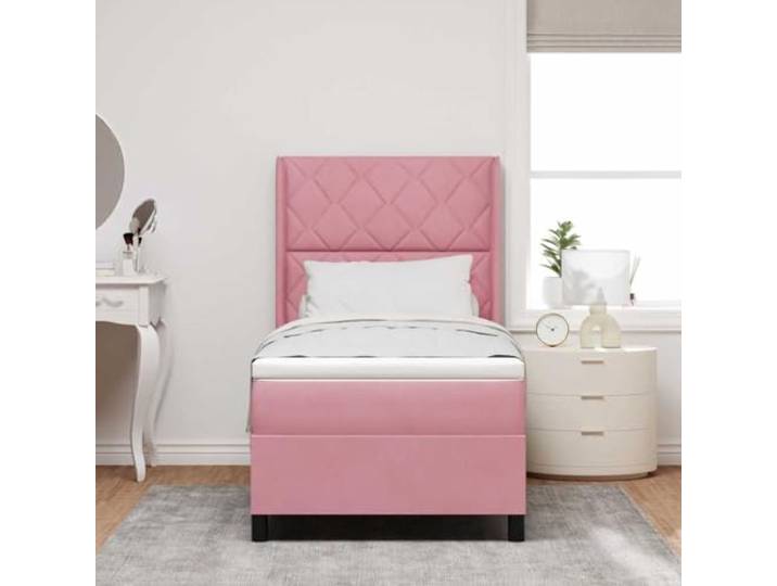 KTHLBRH Boxspringbett Rosa 90 x 200 cm Samt Verstellbares Kopfteil, Gestell aus Holz, Matratze mit Taschenfedern, langlebig