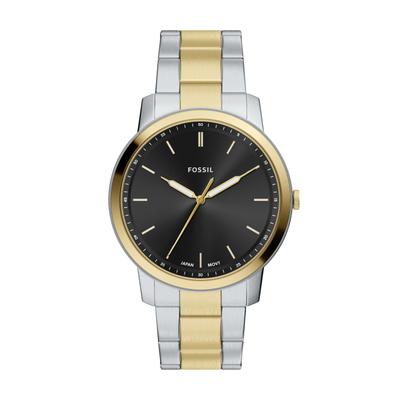 Quarzuhr FOSSIL "Minimalist", silber (edelstahlfarben, gelbgoldfarben), Armbanduhren, Herren, Quarzuhr, Armbanduhr, Edelstahlarmband, analog