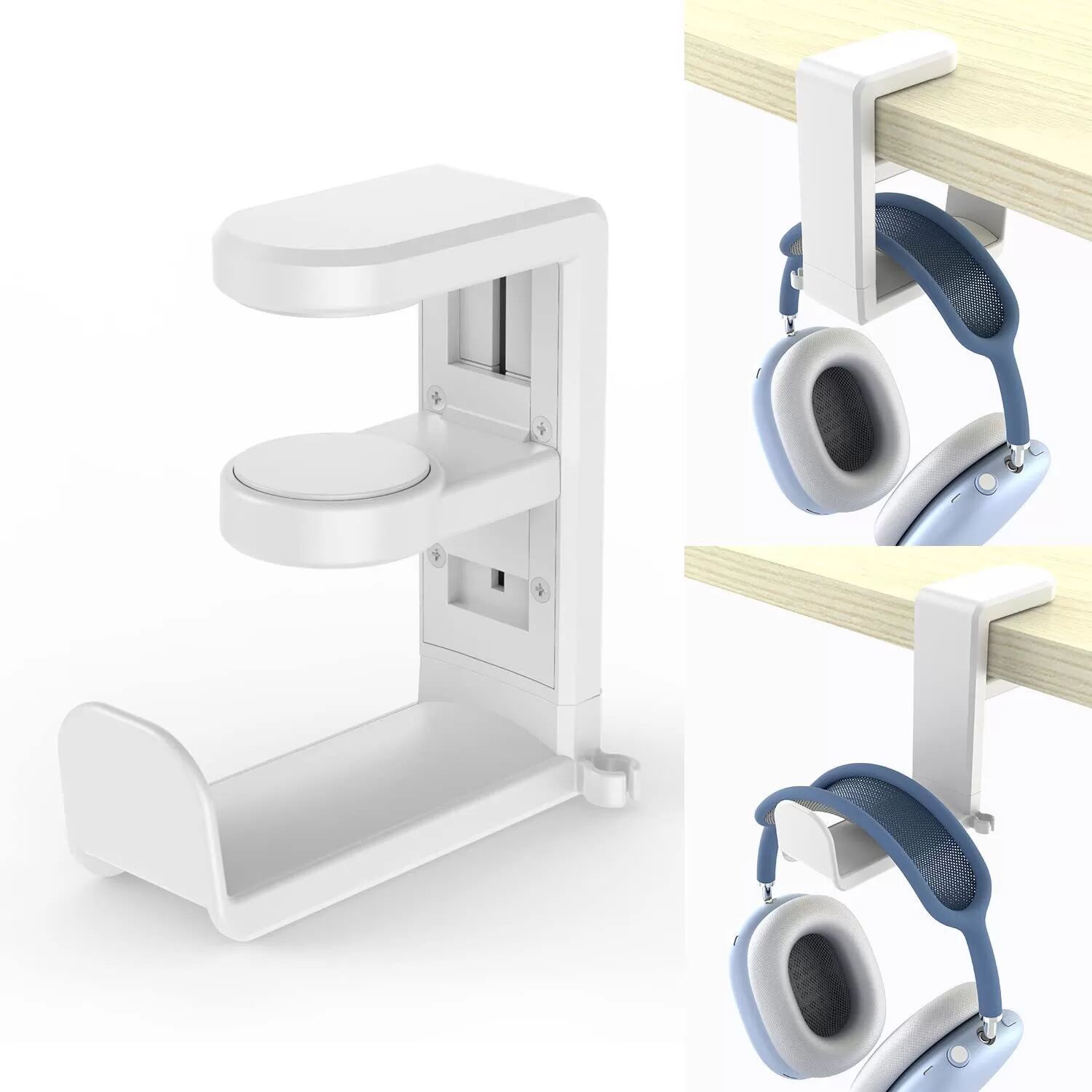 INF Support de casque à pince pour bureau avec rotation à 360° Blanc
