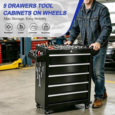 Clihome 5-Drawer Tool Cabinet Metal Rolling Tool Cabinet for Garage, Workshop