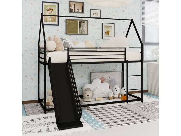 Ce lit double mesure 90*190 centimètres Le lit des enfants est accompagné d'une toboggan Noir Couchage 90 x 190 cm