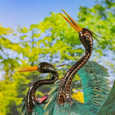 Zaer Ltd Set of 2 Assorted Hand-Painted Black & Teal Heron Garden Figurines