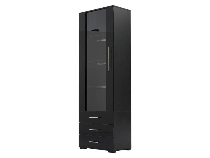 Flieks Vitrine, Led, 3 Schubladen, Hochglanz, Schwarz, 60x35x180cm, 35x180x60 cm, Esszimmer, Vitrinen, Vitrinenschränke