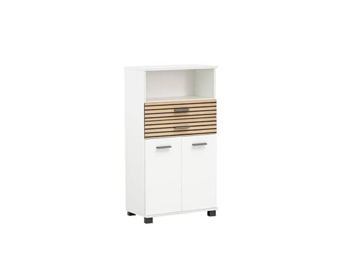 Schildmeyer Highboard Katta 158585, weiß matt/Akustikpaneel Optik, 59,8 x 32,6 x 110,5 cm