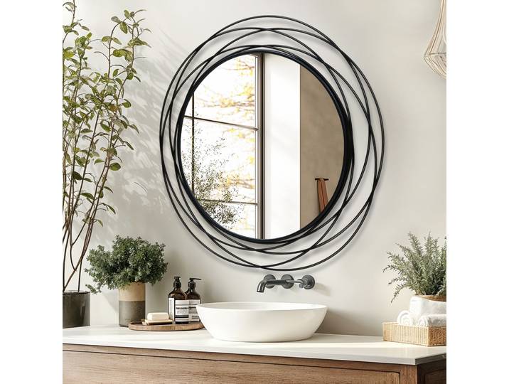 Miroir mural rond moderne en fil métallique, miroir décoratif circulaire suspendu pour la décoration de la maison, salon, salle de bain