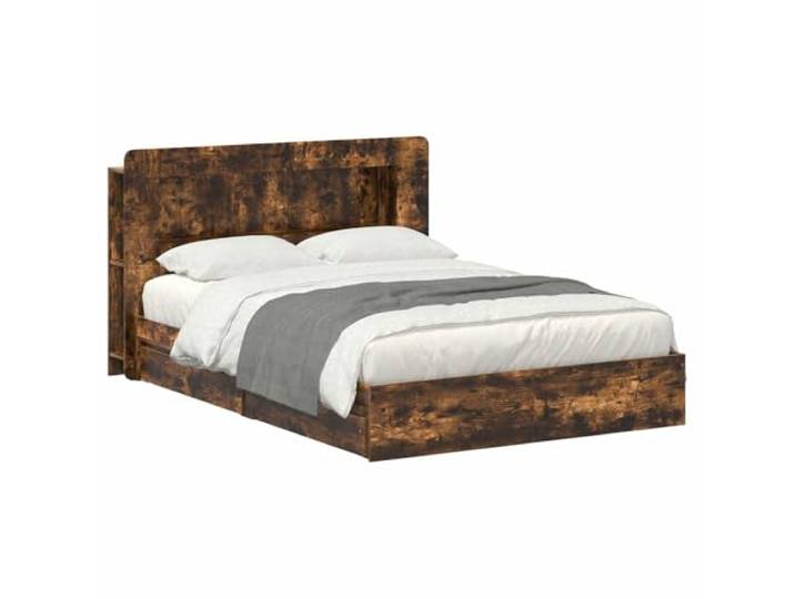 PUGYNBK Bettgestell mit Schublade Eiche rauchfarben Robustes Holz, feste Lamellen, modernes Design, einfache Montage