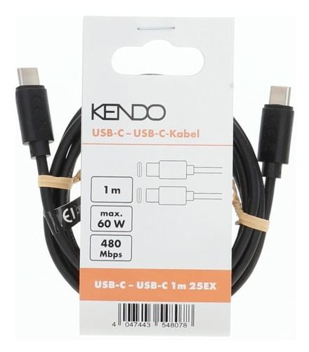 Kendo 104080 0,48 Gbit/s Stecker Rundkabel USB C auf USB C bis 60 W 1 m (Schwarz)