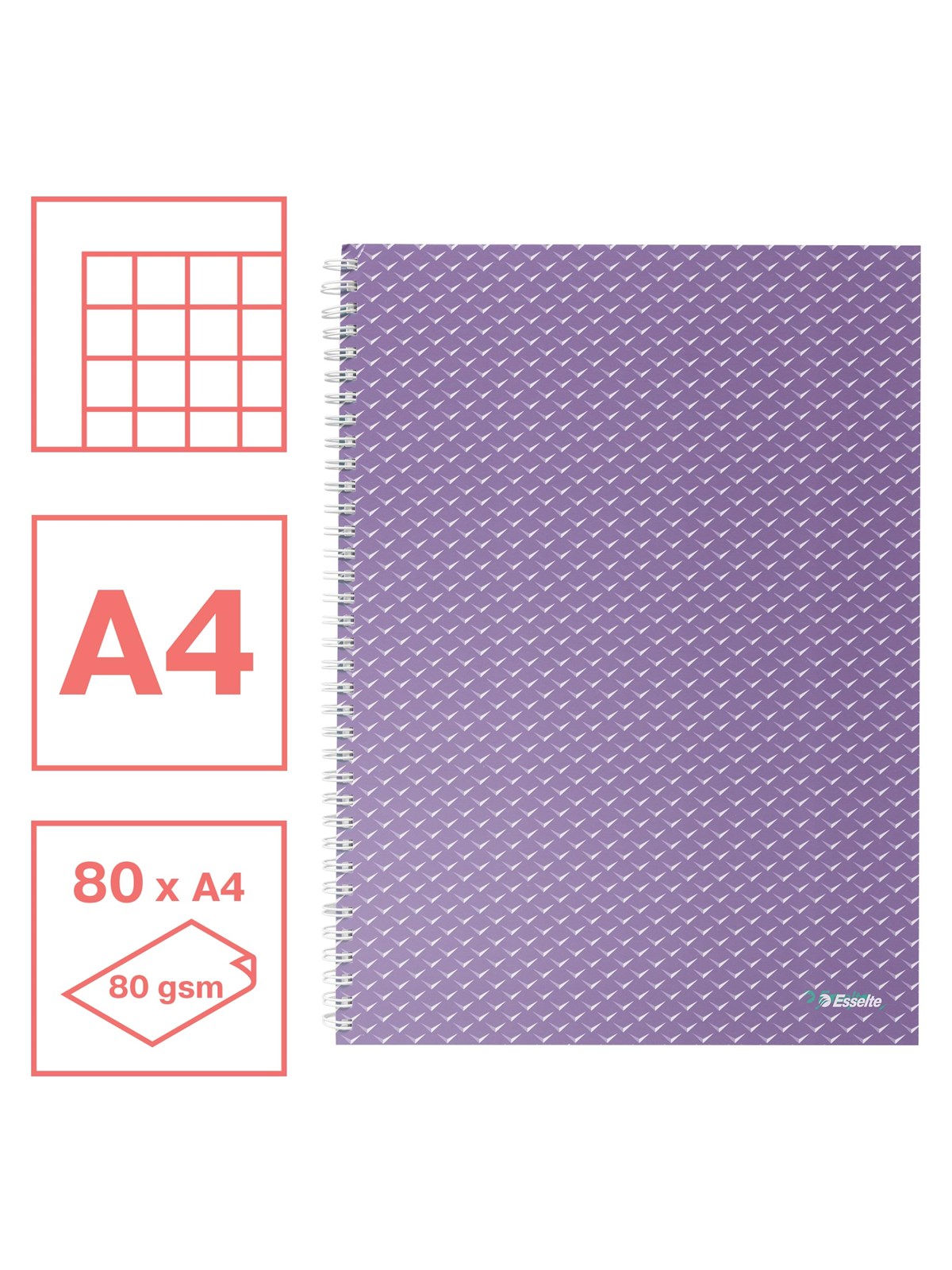 Esselte Colour'Breeze A4 Collegeblock kariert, Spiralbindung Lavendel