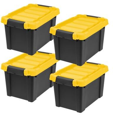 IRIS USA® STOR-IT-ALL 21.90 Qt Buckle Lid - Black - Set of 4