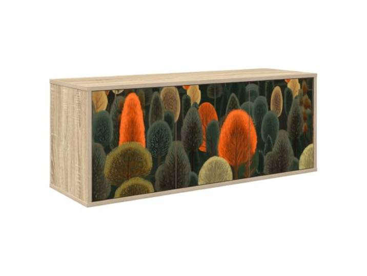Foknhdi TV-Schrank Wandmontiert ZAANDAM 102x33x40 cm Sonoma-Eiche Schwebendes Lowboard in Sonoma-Eiche Optik für Wohnzimmer und Schlafzimmer, 3 Türen mit dekorativem Muster.