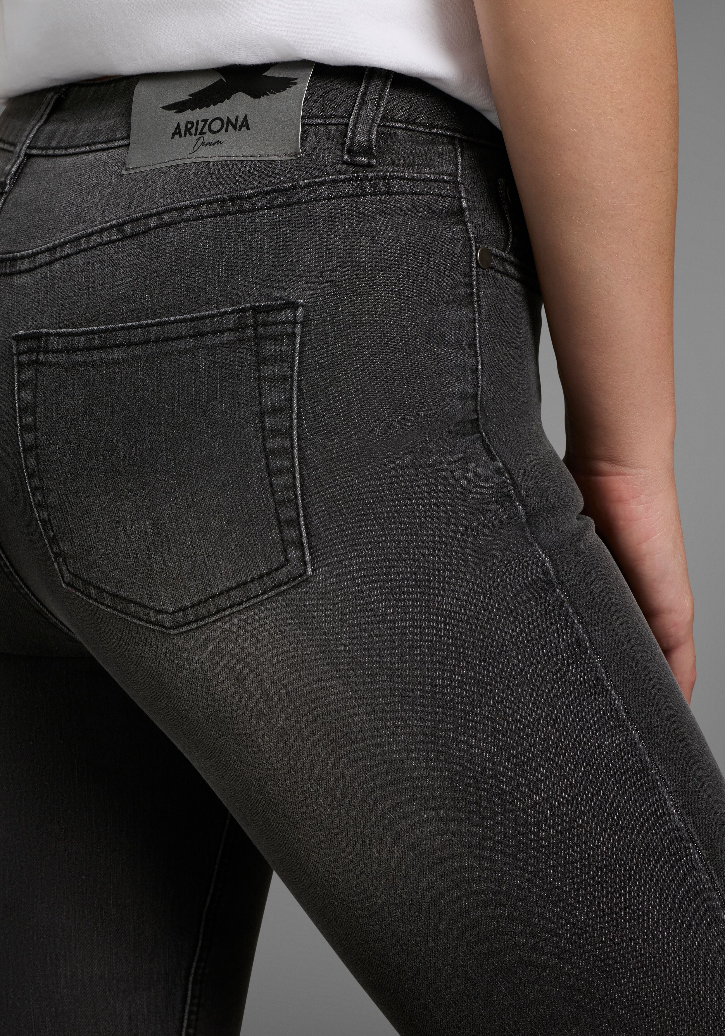 Arizona "Shaping" enge Passform, Röhrenjeans, Used-Look-Waschung, hohe Leibhöhe dunkelgrau us 84, K + L Gr