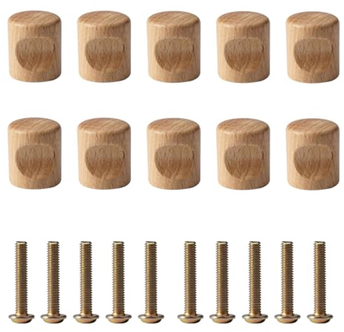 Houten Meubelknoppen - 10 Stuks Ronde Trekkers voor Kasten en Laden