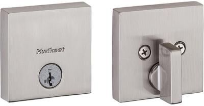 Kwikset Downtown Deadbolt Lock, Satin Nickel Square Exterior Keyed Front Entry Door