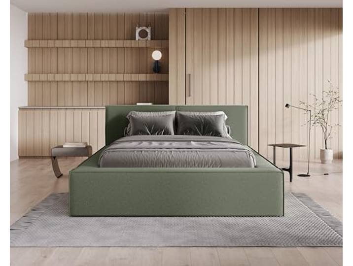Chilly. Möbel Design Bett Lugano - Polsterbett 180x200 mit Bettkasten, Lattenrost und Kopfteil - Eleganter Bouclé-Stoffbezug Grün