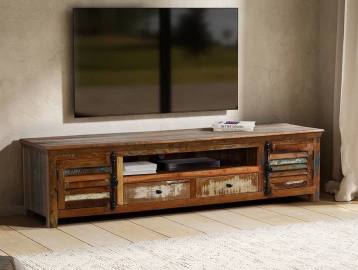 TV Board 200x50cm 'Hawkins' recyceltes Altholz mehrfarbig lackiert