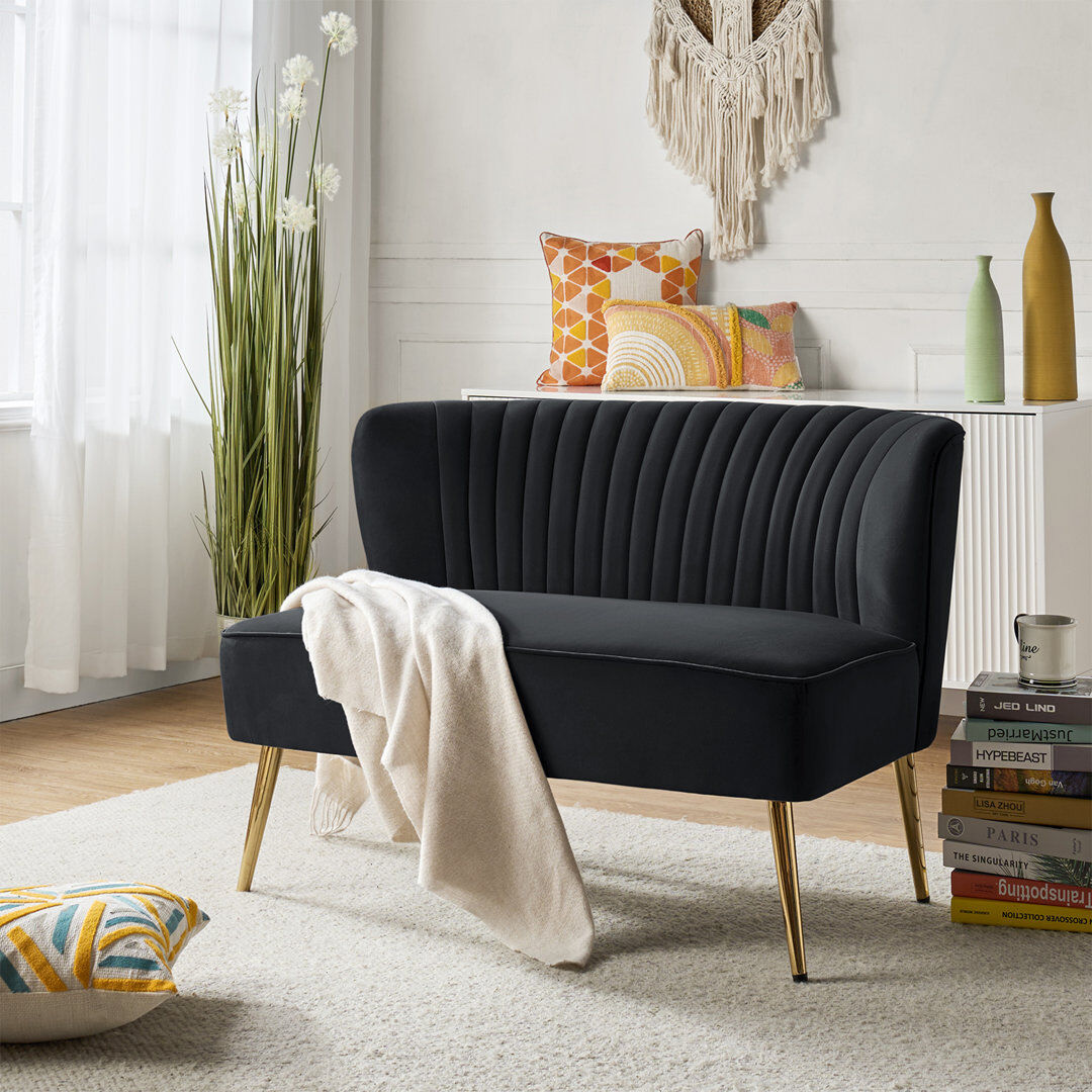 Blue Elephant Monica 119cm W Modern 2 Seater Velvet Sofa Black 80cm H X 119cm W X 77.5cm D