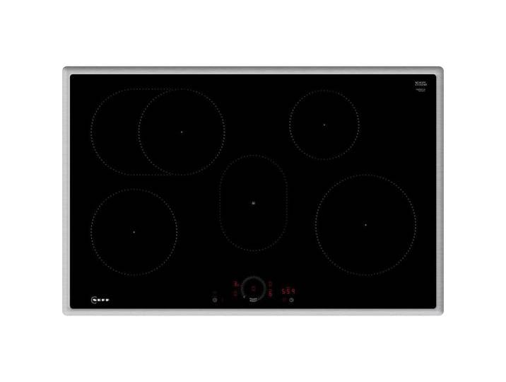 Neff Induktionskochfeld, Schwarz, Edelstahl, Metall, Glas, 80.2x5.5x52.3 cm, Kindersicherung, Sicherheitsabschaltung, Hauptschalter, Restwärmeanzeige je Kochzone, Warmhaltestufe, WLAN-fähig, Edelstahlrahmen, Pausenfunktion, Küchen, Küchenelektrogeräte, Kochfelder, Induktionskochfelder