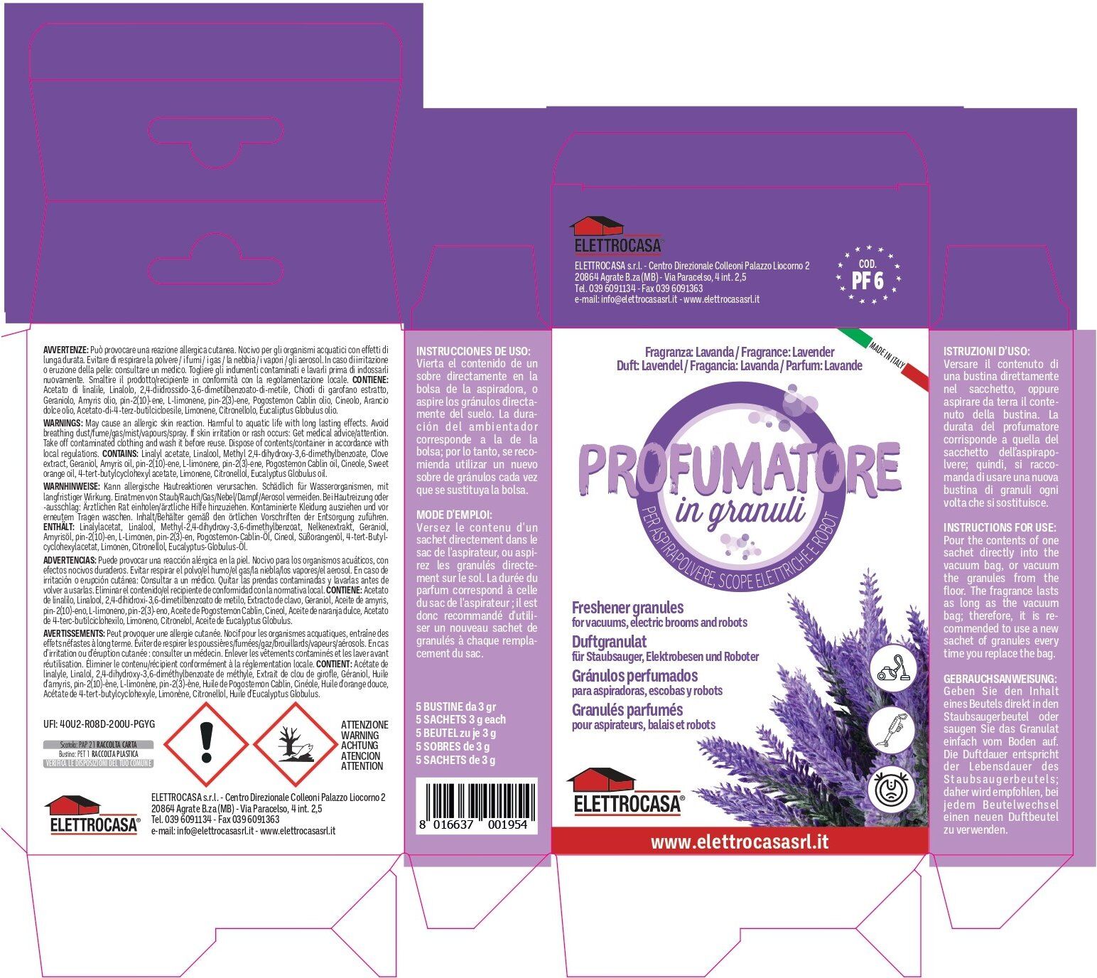 Profumatore aspirapolvere Elettrocasa PF 6 Fragranza lavanda
