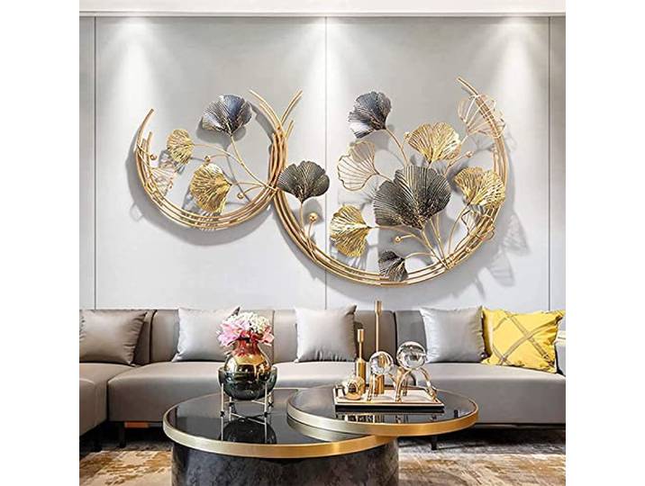 YTGH Wanddeko Metall Groß, Wandbilder Wohnzimmer Schlafzimmer Kinderzimmer, 3D Ginkgo Biloba Wandskulpturen Deko Wanddekoration Modern Handgemachte