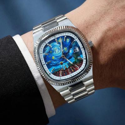 Fashion Sheath Square Retro Watch For Men Stainless Steel Waterproof Quartz Timepiece 518silvery stars
