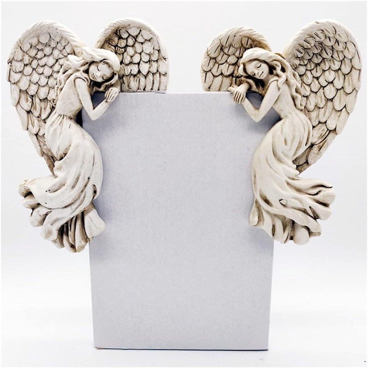 Set van 2 Engel Deurkozijn Beeldjes - Vleugels Sculptuur - Naturel Hars Decoratie voor op Tafel