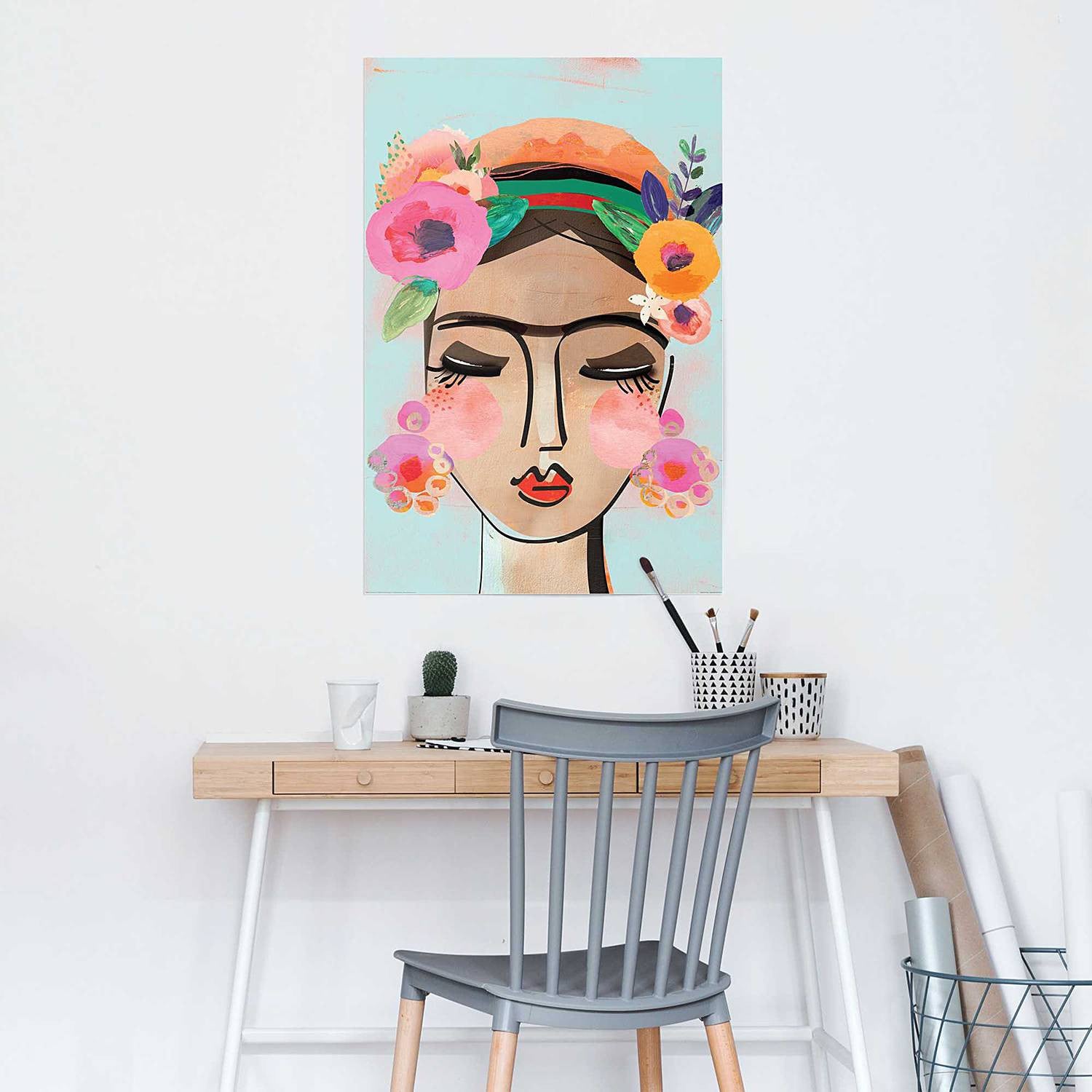 home24 Happy Face Poster met abstract grafisch ontwerp, meerdere kleuren, 61 x 92 cm