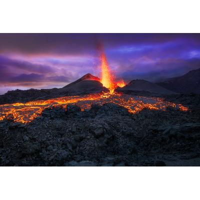 Fototapete PAPERMOON "Photo-Art BARATHIEU GABRIEL, FEUER IN BLAUER STUNDE", bunt, B:5m L:2,8m, Vlies, Tapeten