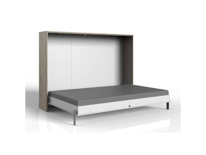 Lit escamotable horizontal Bogota coloris blanc-imitation chêne - Longueur 212 x Hauteur 154 x Profondeur 43-167 cm