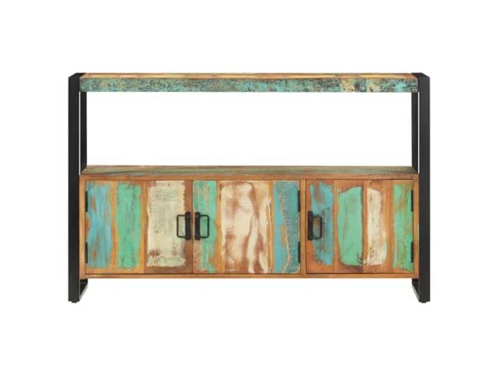 KGHFDVB Sideboard 120x30x75 cm Altholz Massiv 3 Tueren, Stahlgestell, Stauraum, Industrie-Stil, Einzelstueck