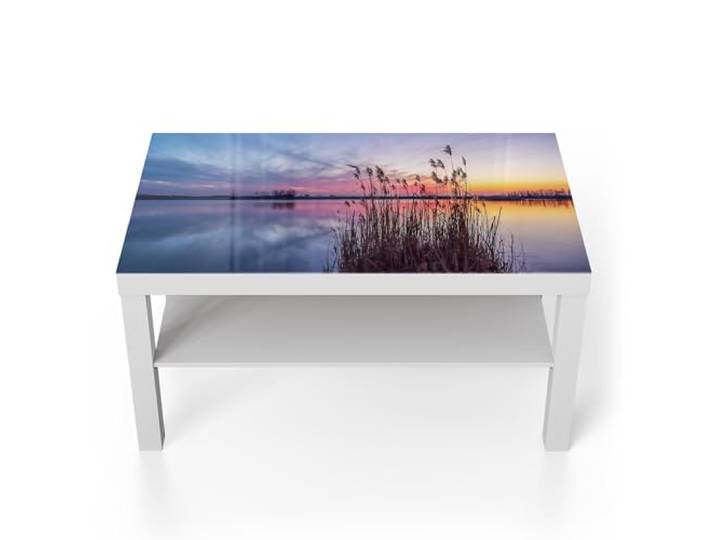 DEQORI Glastisch weiß groß 90x50 cm Motiv Abendstille am See ausgefallener Beistelltisch aus Glas Hochglanz Couchtisch fürs Wohnzimmer moderner Couch Tisch mit Design
