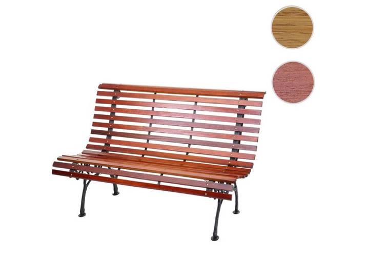 Banc de jardin HWC-F97 banc du parc banquette en bois fonte 3 places 122cm 22kg - marron clair