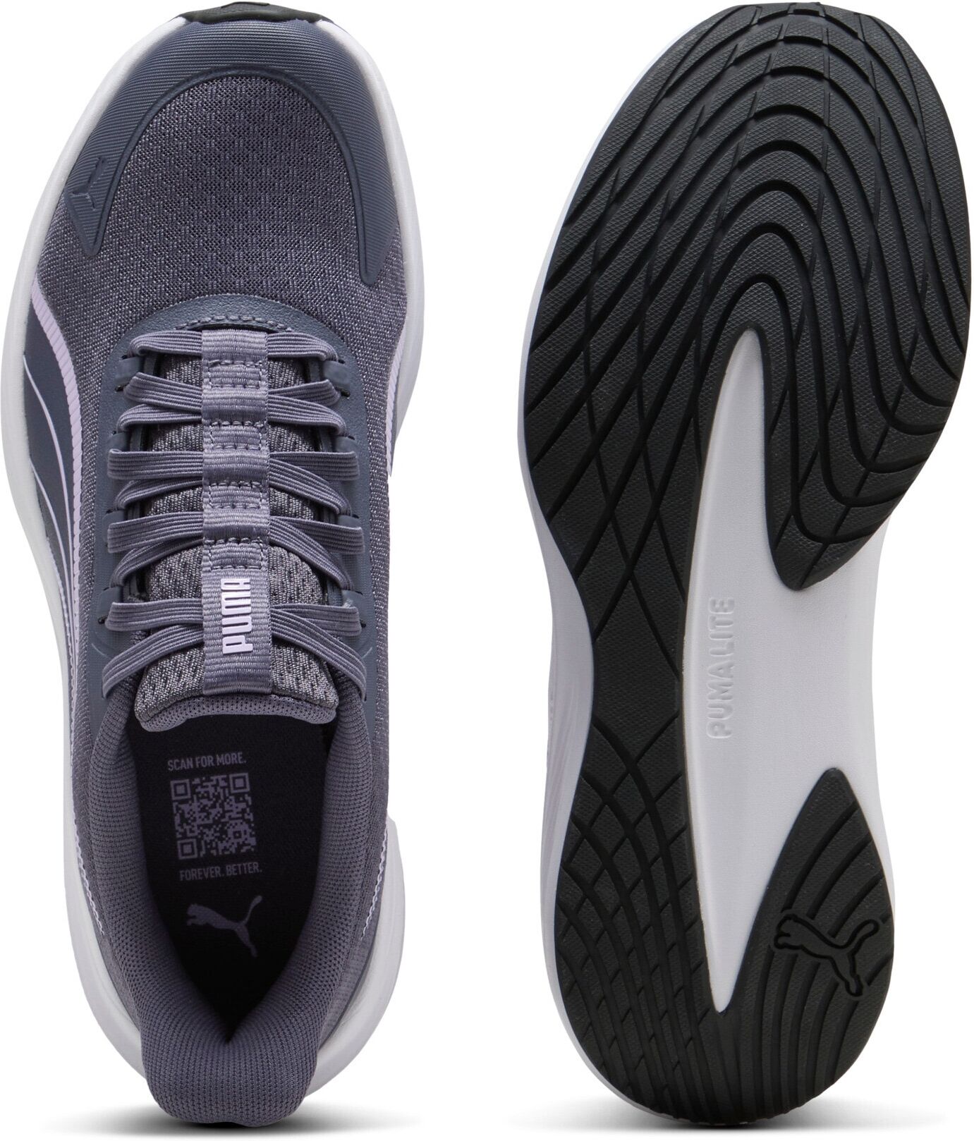 Laufschuh PUMA "DASHER LITE SLIPTECH", Gr. 37, Textil, grau (inky depths, puma weiß, light lavender, puma schwarz), Schuhe Laufschuh, für einfaches An- und Ausziehen