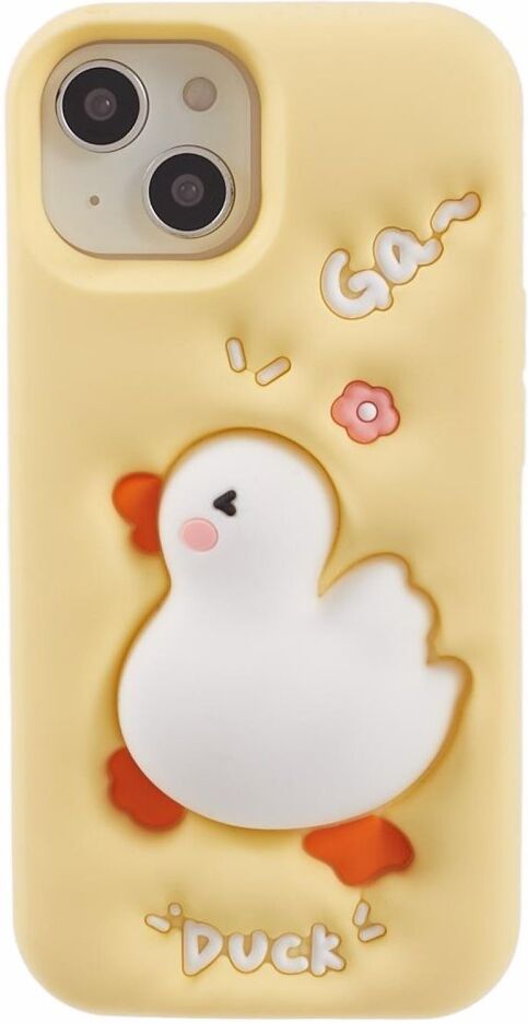 EIDERWOOD iPhone 14 Silikonecover med 3D Andedesign - Gul