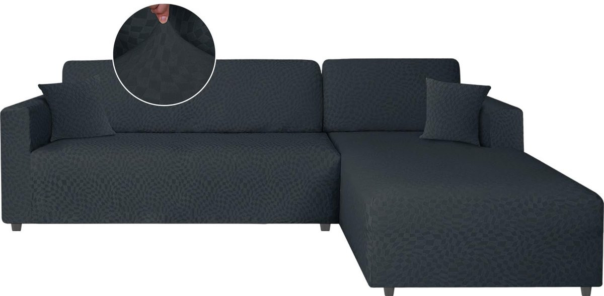Dailygoods Bankhoes Stretch - Hoekbankhoes voor L-vormige bank - Antislip Bankovertrek - Donkergrijs