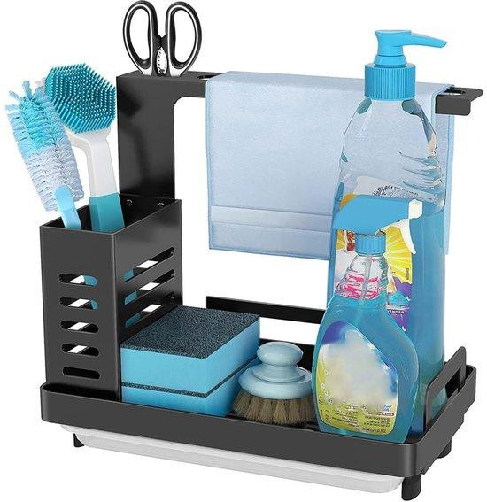 Unyqoos RVS spoelbakorganizer – 2-in-1 montage voor aanrechtblad of wand met afdruipbak en opbergruimte voor zeep en sponsen
