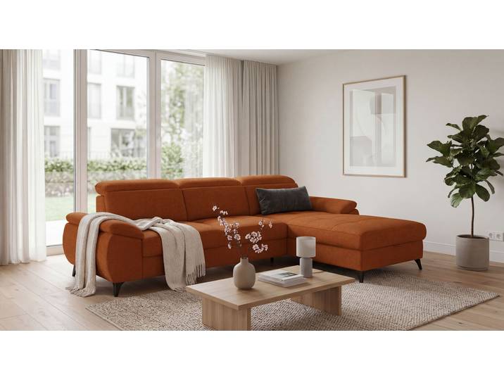 Ecksofa EXXPO - SOFA FASHION TAOS bequem, komfortabel durch Kopfteilverstellung, Breite 281cm , orange (rust), B:281cm H:78cm T:166cm, Sofas, Ecksofa, inkl. Bettfunktion und Bettkasten,toller Sitzkomfort, Steppung im Sitz