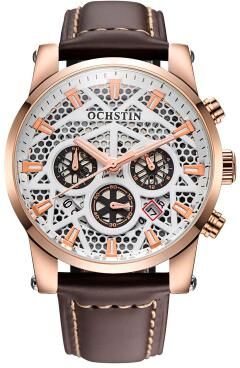 Everyday Crate Ochstin 5052B Business Quartz Watch Waterproof Genuine Leather Mens Dress Watch rose Gold+coffee