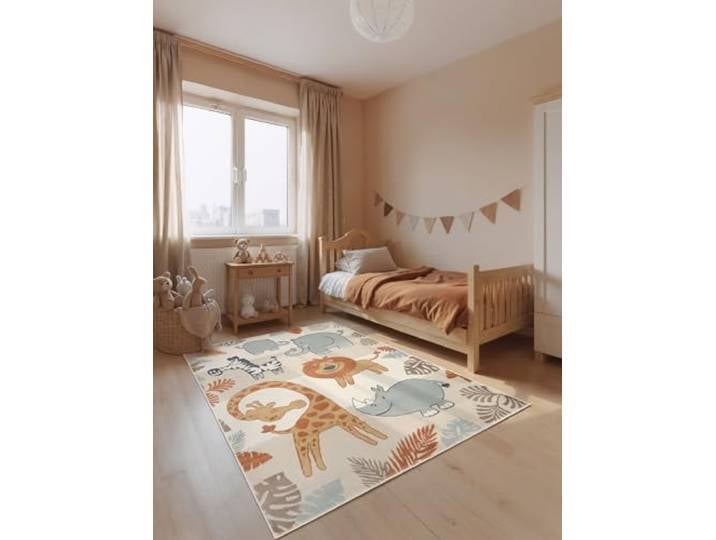Hanse Home Adventures Kinderteppich Savanna - Kinderzimmerteppich Safari, Tier Motiv, Spielteppich Dschungle, Junge, Mädchen, Teppich Kinderzimmer, Wohnzimmer - Creme Mulitfarben, 200x290 cm