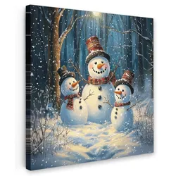 LEINWANDBILD Schneemann - Schnee - Winter - Wald Deko Groß 90x90 cm