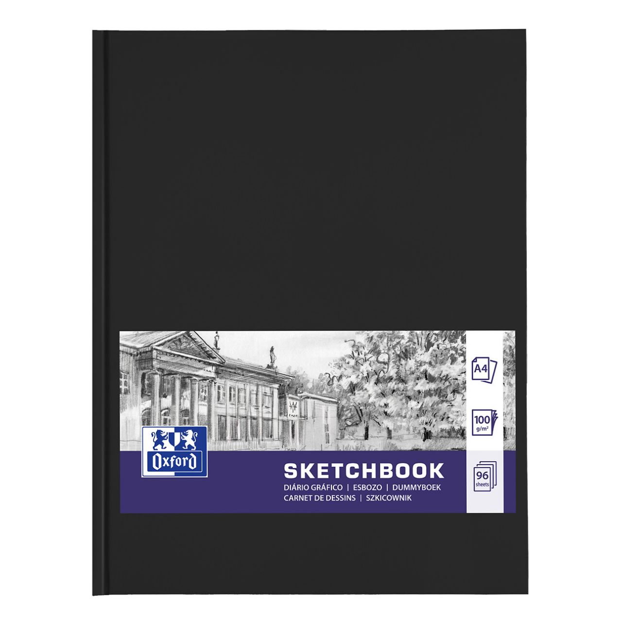 OXFORD Skizzenbuch Sketchbook DIN A4 blanko, schwarz Hardcover 96 Seiten