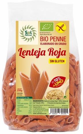 Sol Natural Bio Gluten-free Penne Red Lentil Pasta with Linen 250 gr