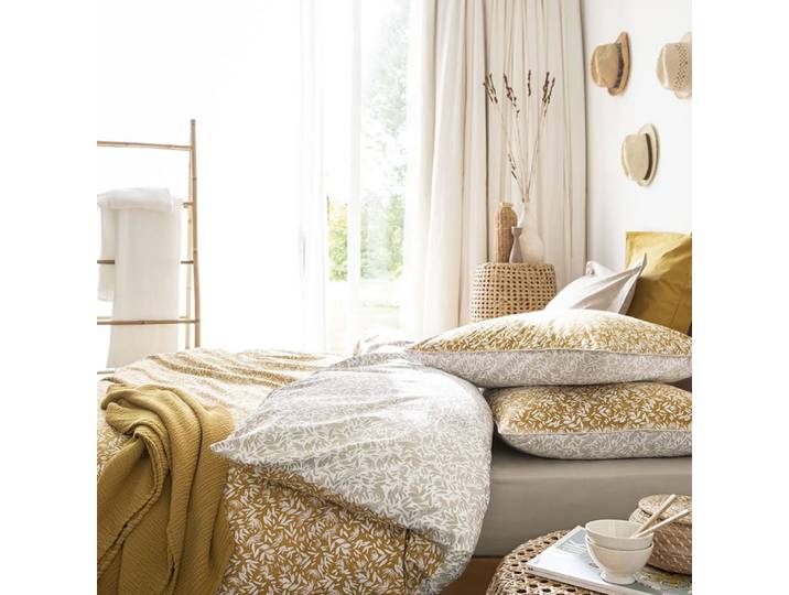Parure de lit Housse de couette 140x200 + taie carrée jaune