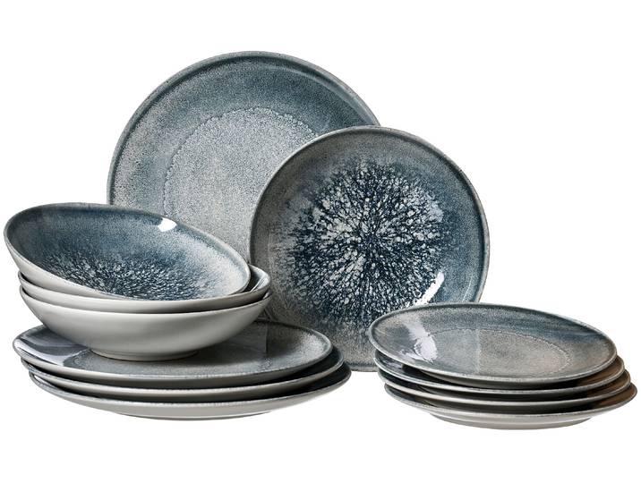 Teller-Set RITZENHOFF & BREKER Grana , grau, 12, Steinzeug, Geschirr-Sets, Teller-Set