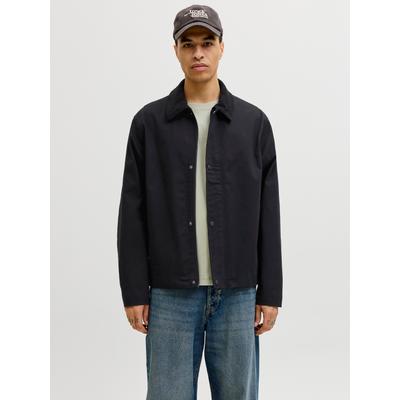 Kurzjacke JACK & JONES "JJEGRAHAM WORKER JACKET SN", Herren, Gr. XL, schwarz, Web, Obermaterial: 97% Baumwolle, 3% Elasthan, unifarben, normal, Jacken Kurzjacke, mit Fly-Away-Kragen
