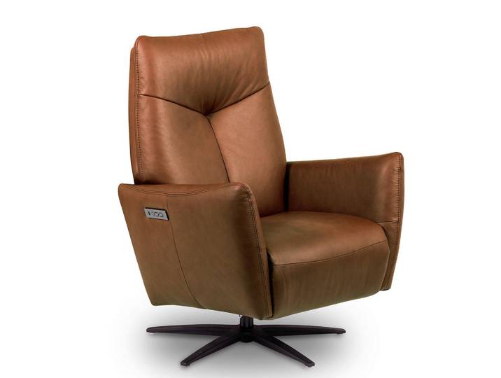 Livetastic Relaxsessel, Cognac, Metall, Echtleder, Semi-Anilinleder, 76x107x88 cm, Lederauswahl, Relaxfunktion, USB-Anschluss, USB-C-Anschluss, Sitzfläche 360° drehbar, Wohnzimmer, Sessel, Relaxsessel